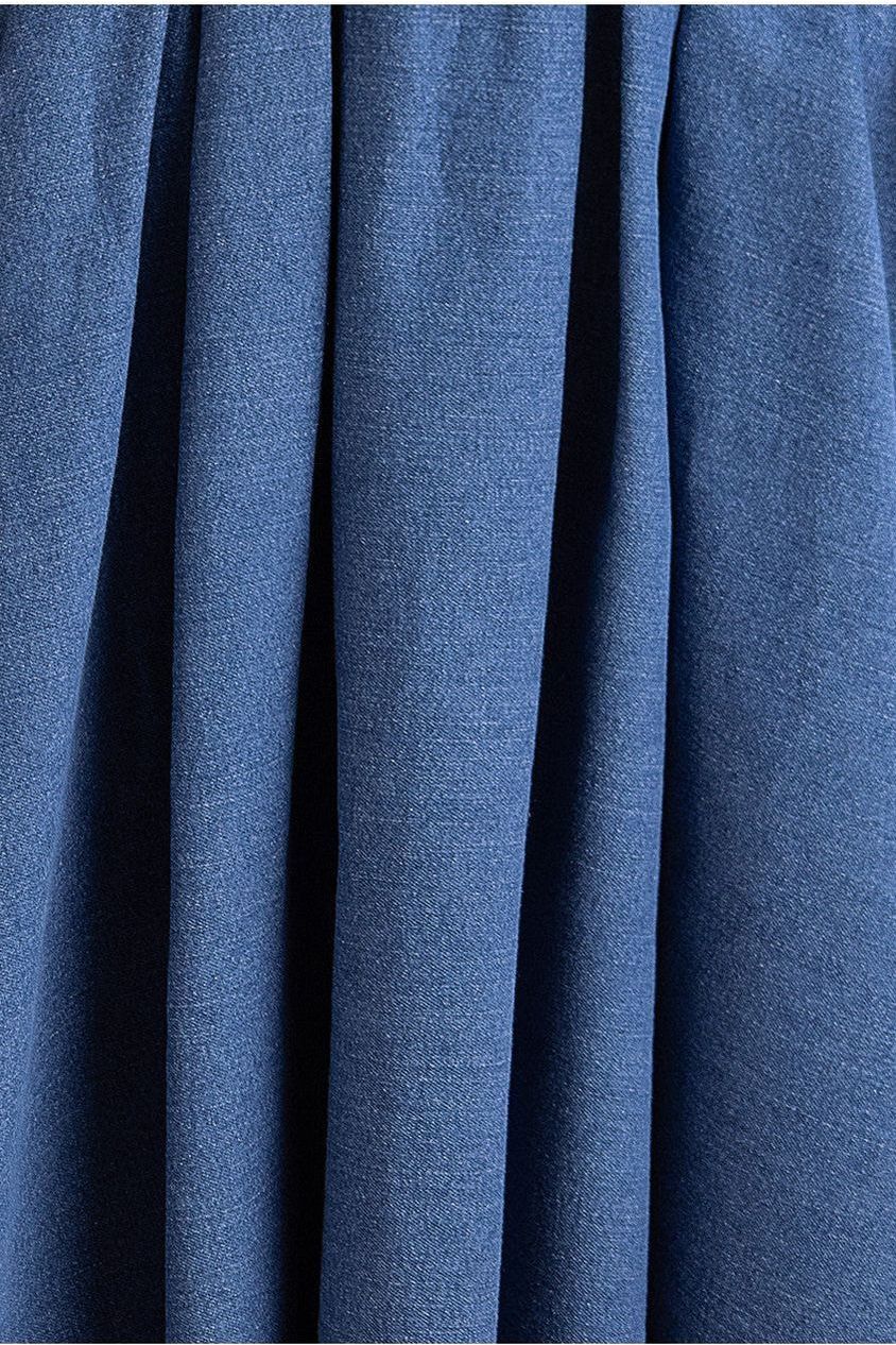 Denim Frilled Bardot High Low Dress - Blue Denim by Goddiva