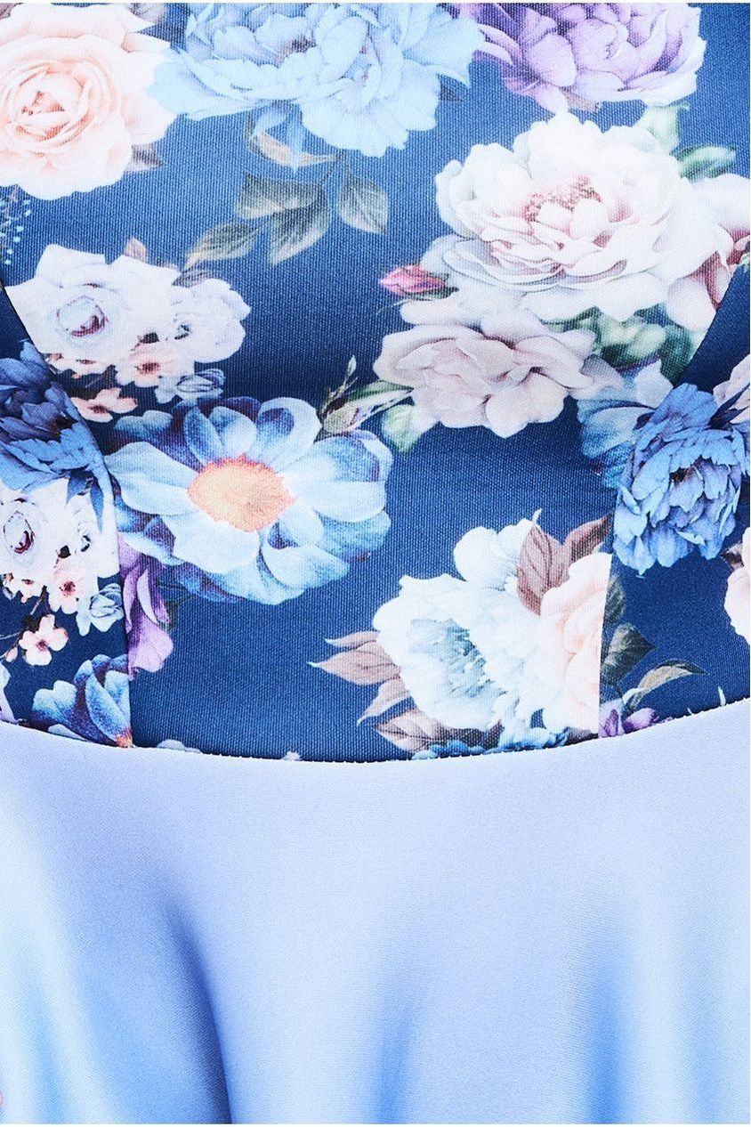 Floral Printed Scuba Foam Skater Dress - Blue by Goddiva