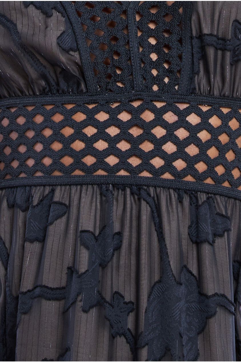 Jacquard Lurex Burnout A Line Midi Dress - Black by Goddiva