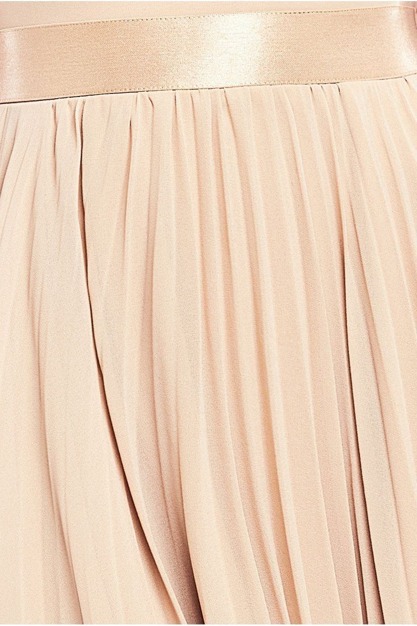Pleated Chiffon Off Shoulder Maxi Dress - Beige by Goddiva