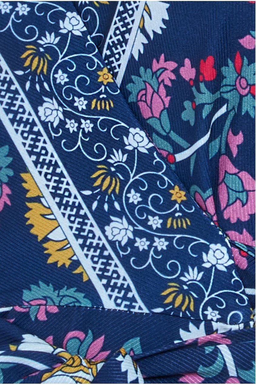 Floral Print Wrap Midi With Flutter Sleeves - Navy Print by Goddiva