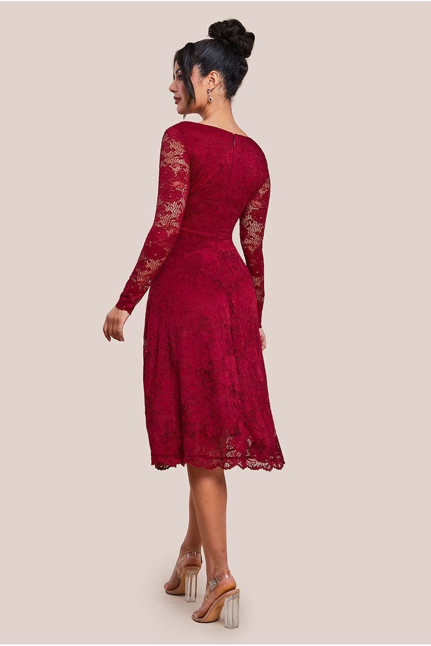 Scalloped Lace A-line Midi Dress - Wine by Goddiva