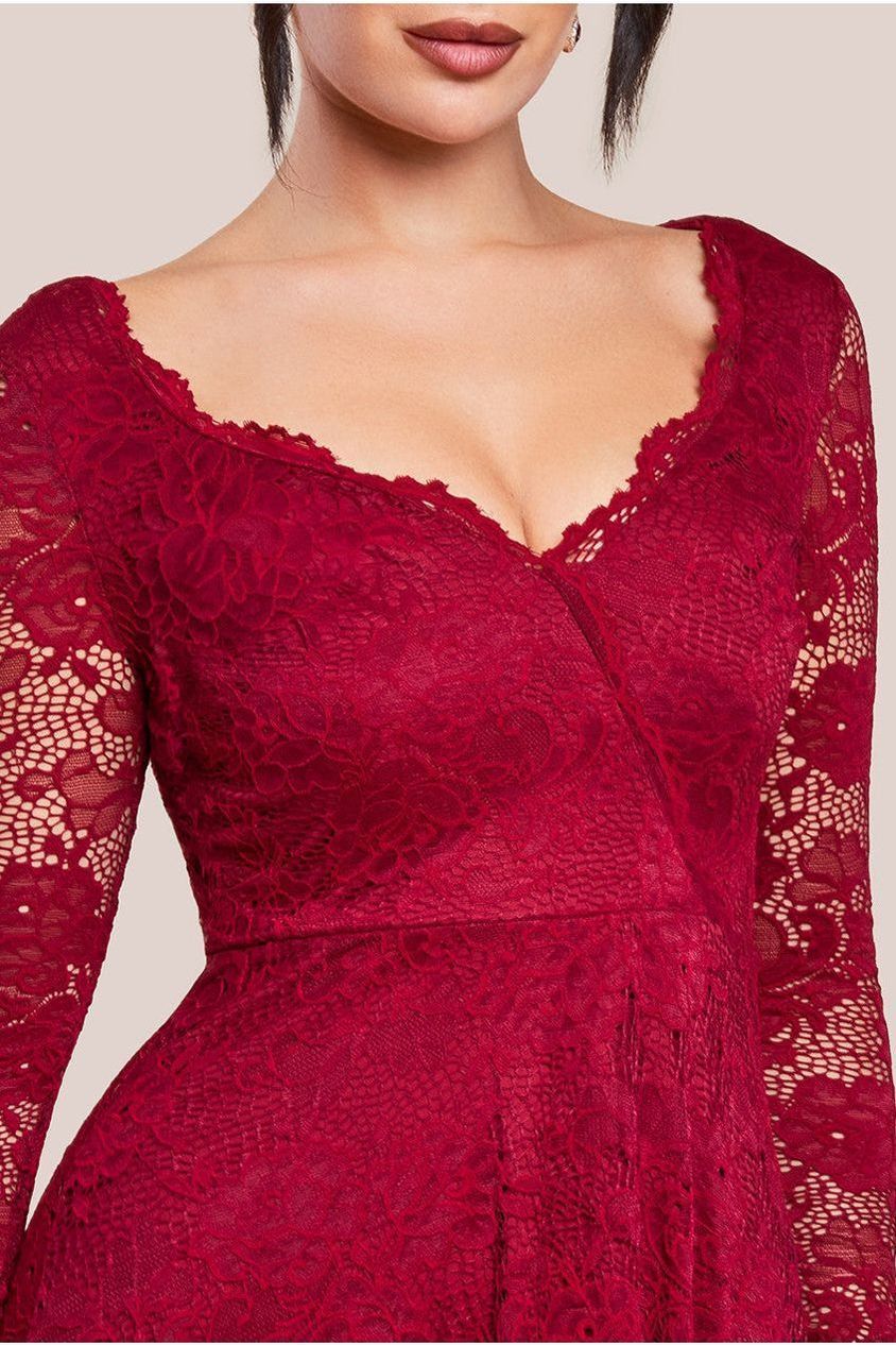 Scalloped Lace A-line Midi Dress - Wine by Goddiva
