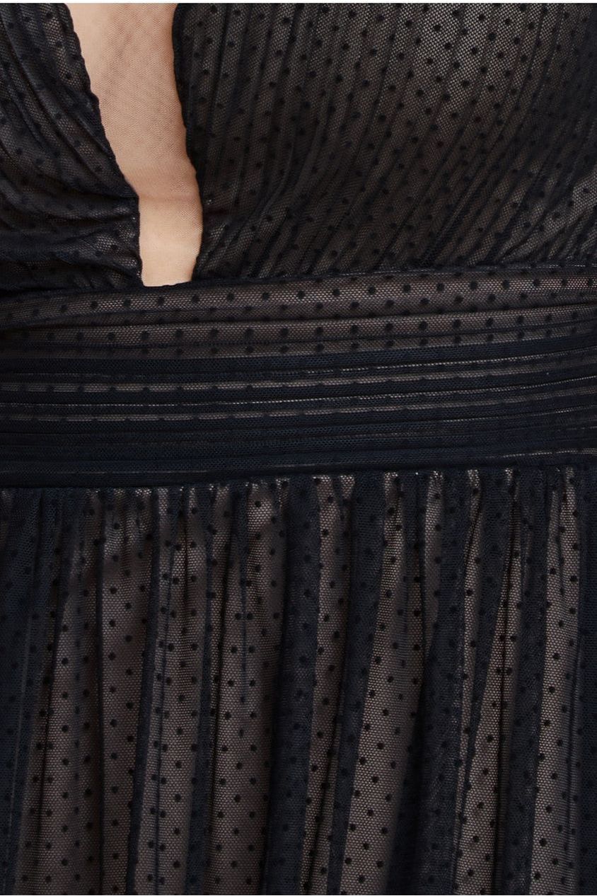 Sleeveless Pleated Dobby Mesh Corsage Maxi Dress - Black by Goddiva