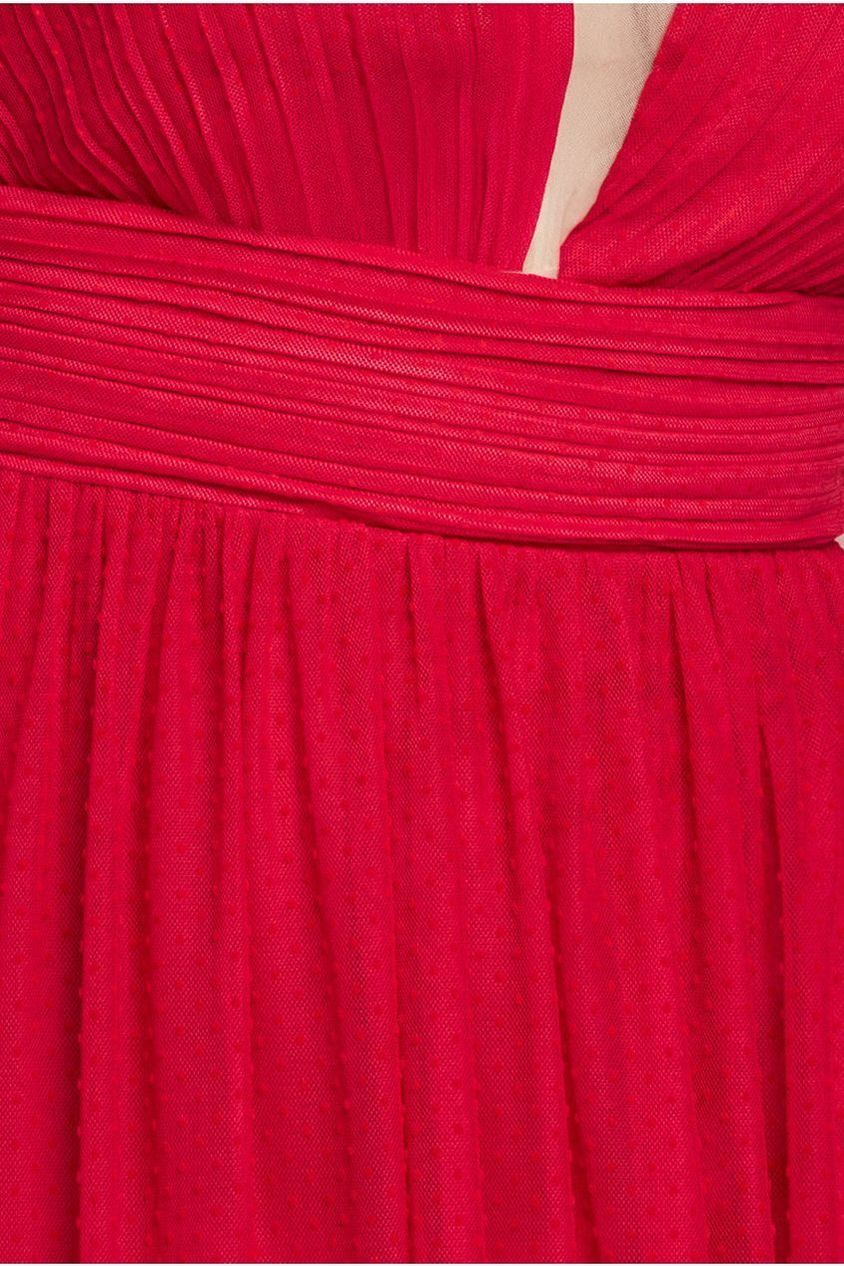 Sleeveless Pleated Dobby Mesh Corsage Maxi Dress - Red by Goddiva
