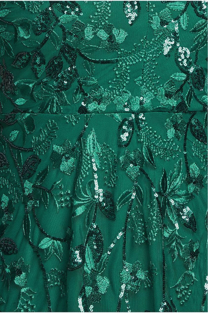 Flared Sleeve Embroidered Maxi Dress - Emerald by Goddiva Plus