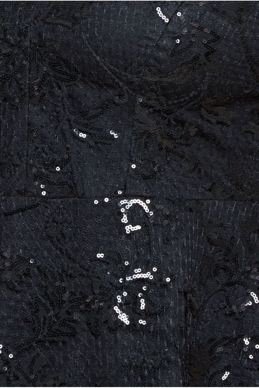 Sequin Lace Short Sleeve A-Line Midi Dress - Black by Goddiva Plus