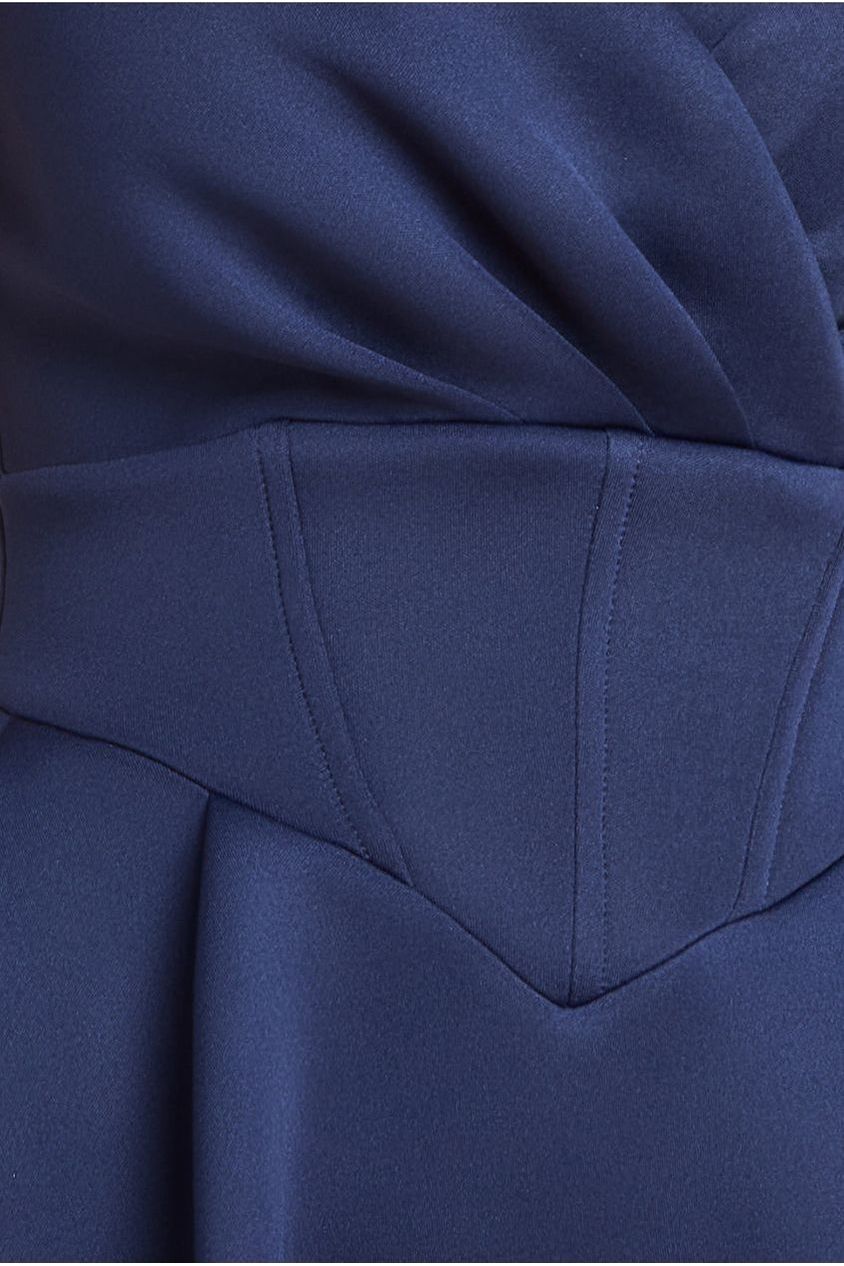 Corset Fit & Flare Midi Dress - Navy by Goddiva