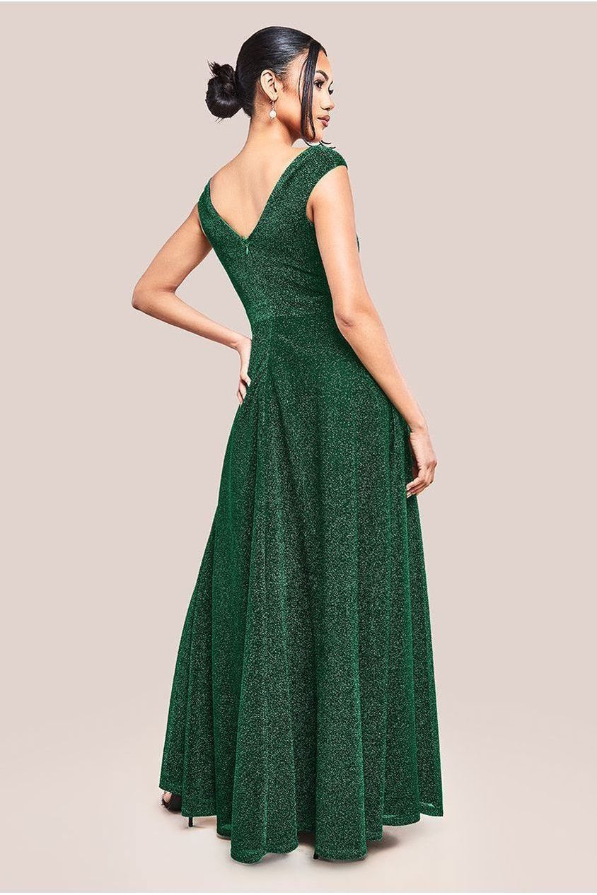 Crossover Lurex Glitter Maxi Dress - Emerald by Goddiva