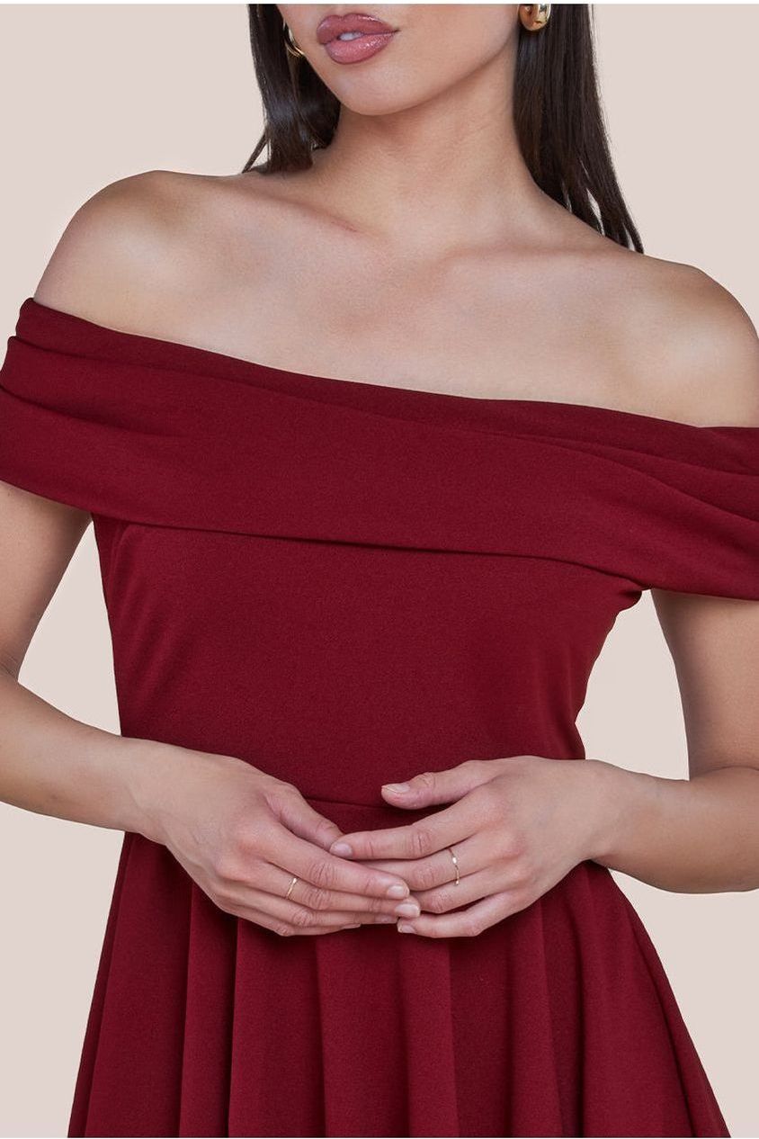Bardot Scuba Crepe Skater Mini Dress - Red by Goddiva
