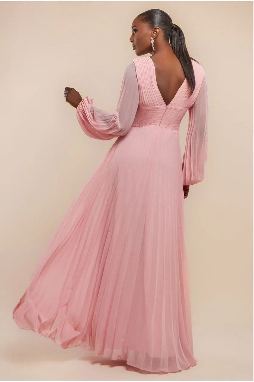 Balloon Sleeve Chiffon Maxi Dress - Blush Pink by Goddiva