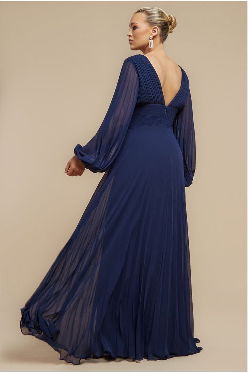 Balloon Sleeve Chiffon Maxi Dress - Navy Blue by Goddiva