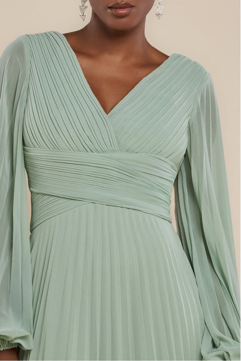 Balloon Sleeve Chiffon Maxi Dress  - Sage Green by Goddiva
