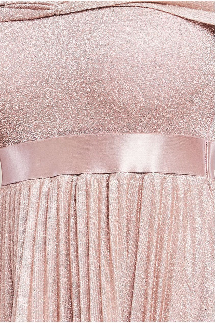 Bardot Pleated Skirt Maxi Dress - Blush by Goddiva