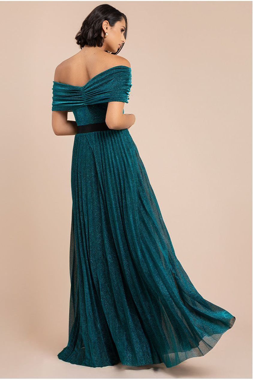 Bardot Pleated Skirt Maxi Dress - Emerald by Goddiva