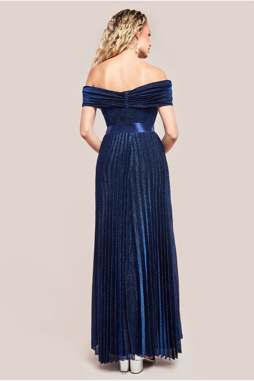 Bardot Pleated Skirt Maxi Dress - Navy by Goddiva