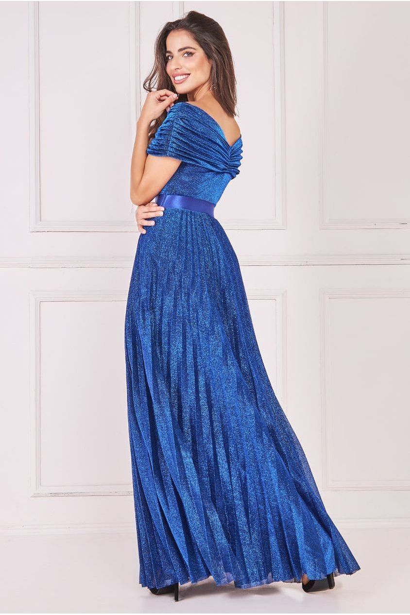Bardot Pleated Skirt Maxi Dress - Royalblue by Goddiva