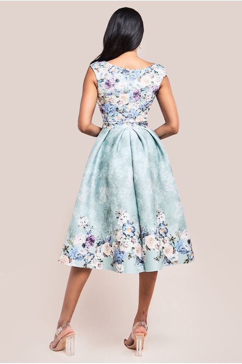 Sweetheart Floral Midi Dress - Sage Green by Goddiva