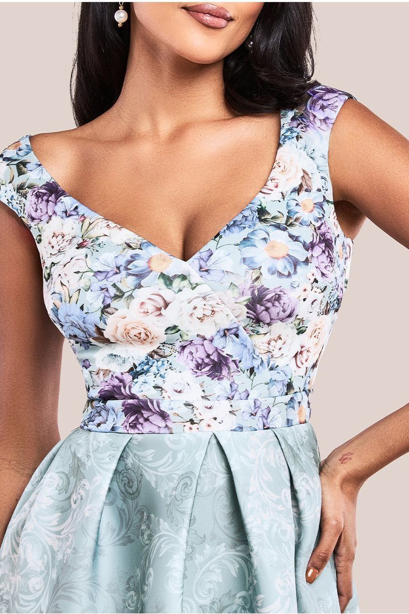 Sweetheart Floral Midi Dress - Sage Green by Goddiva