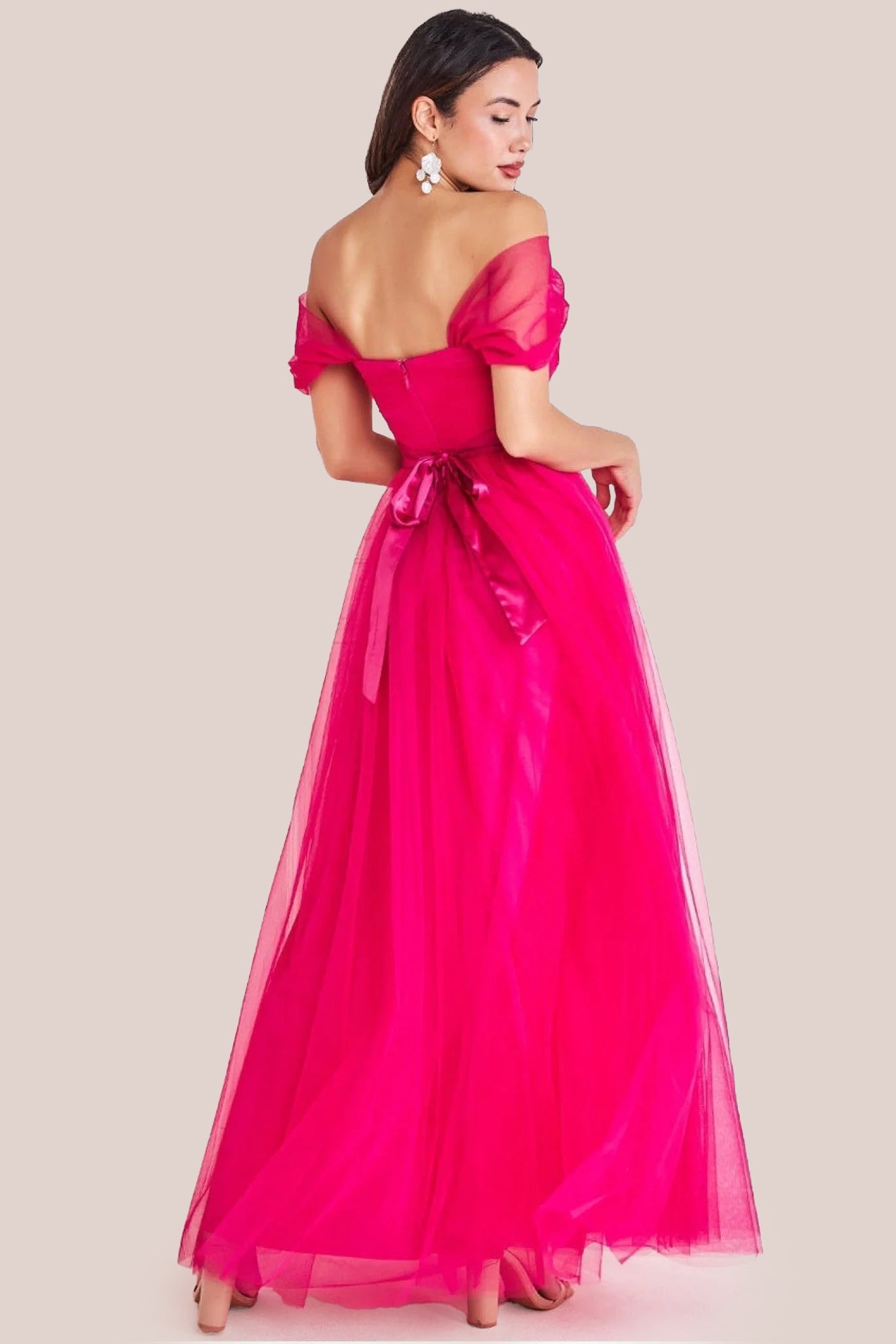 Off The Shoulder Princess Maxi Dress - Hot Pink by Goddiva