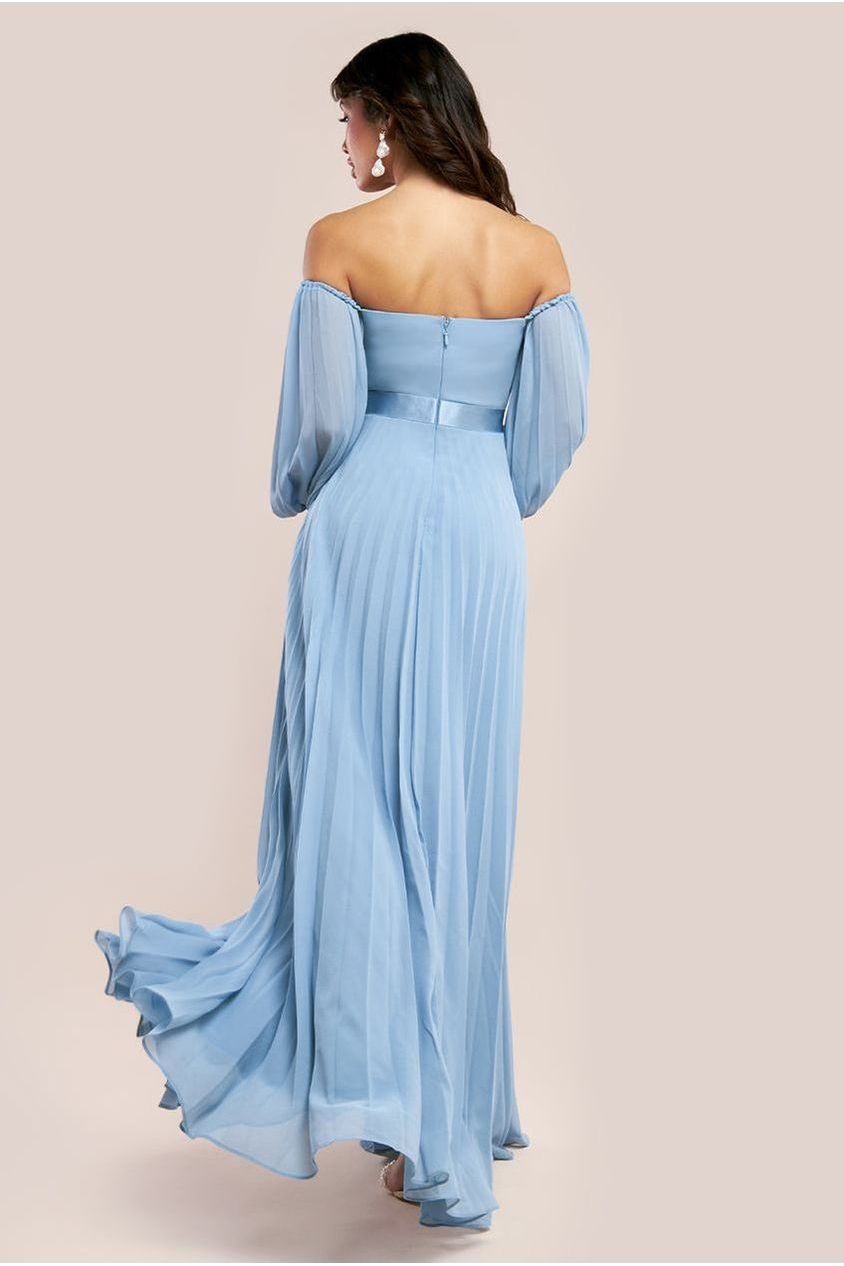 Bardot Chiffon Pleated Maxi - Blue by Goddiva
