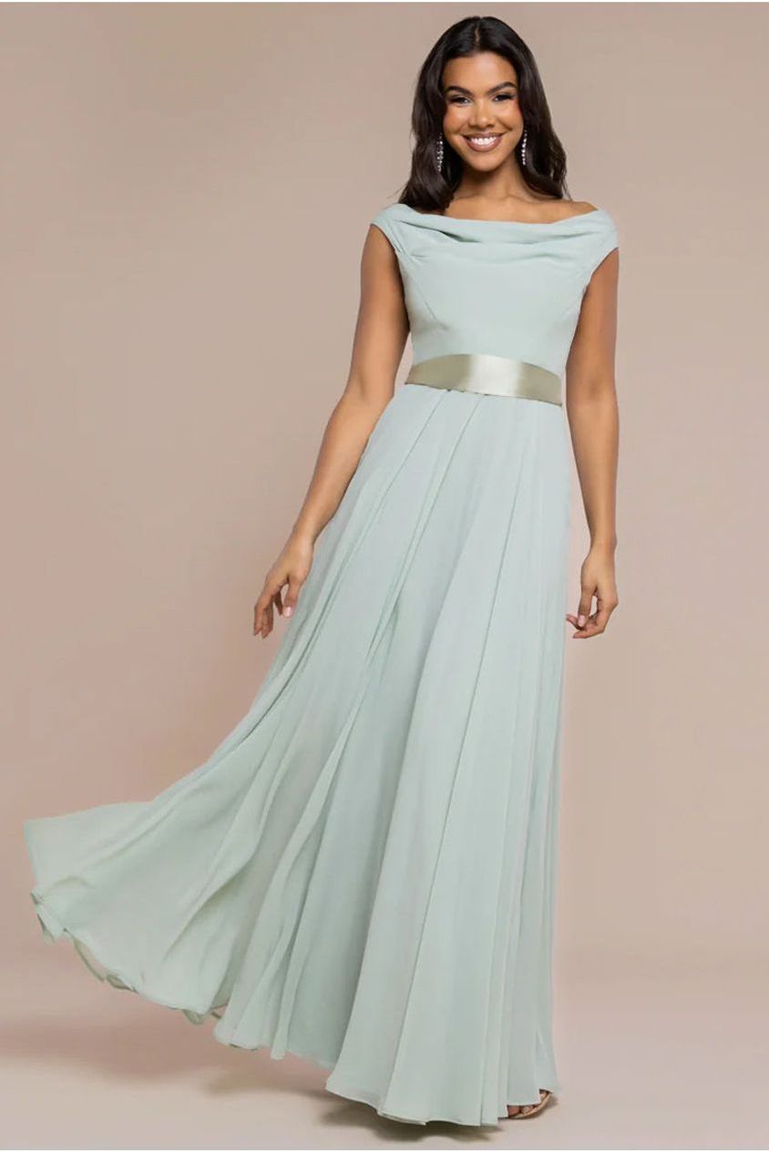 Cowl Neck Chiffon Maxi Dress - Sage Green by Goddiva