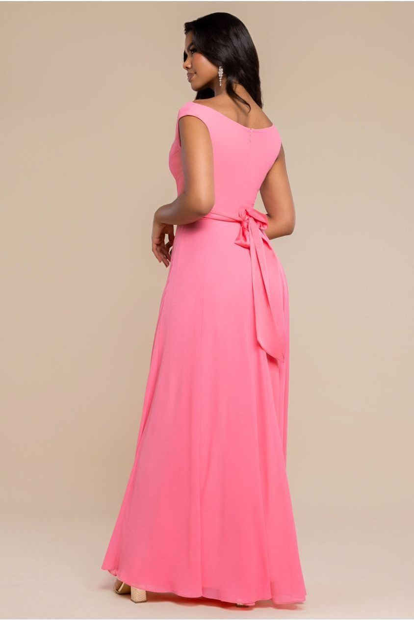 Cowl Neck A-Line Chiffon Maxi Dress - Coral by Goddiva
