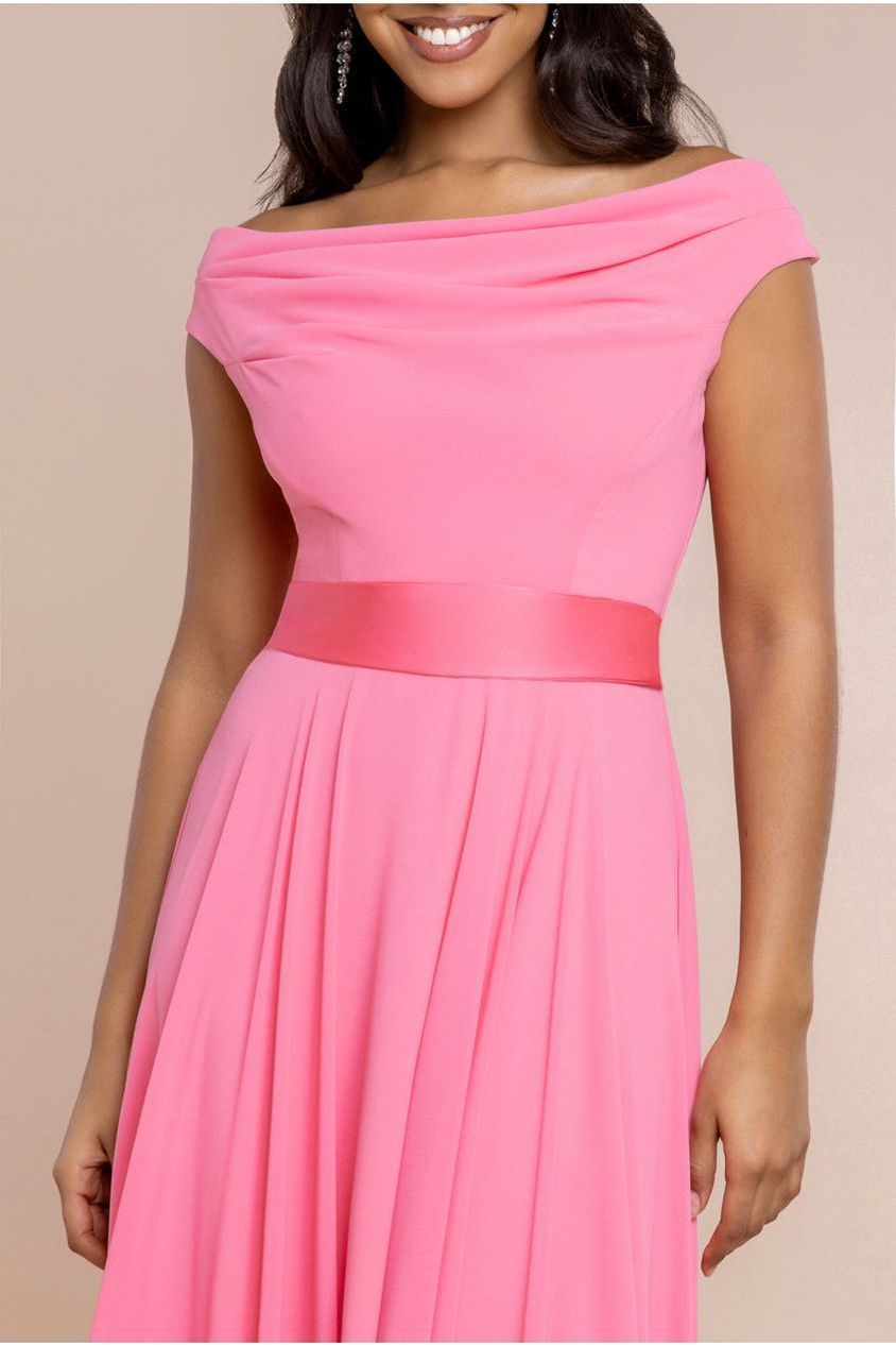 Cowl Neck A-Line Chiffon Maxi Dress - Coral by Goddiva