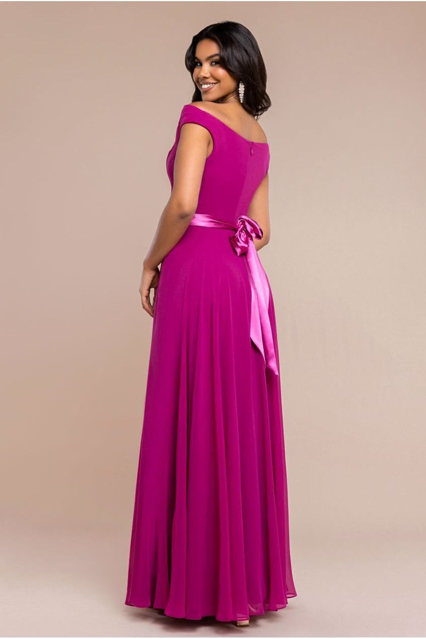 Cowl Neck Chiffon Maxi Dress - Magenta by Goddiva