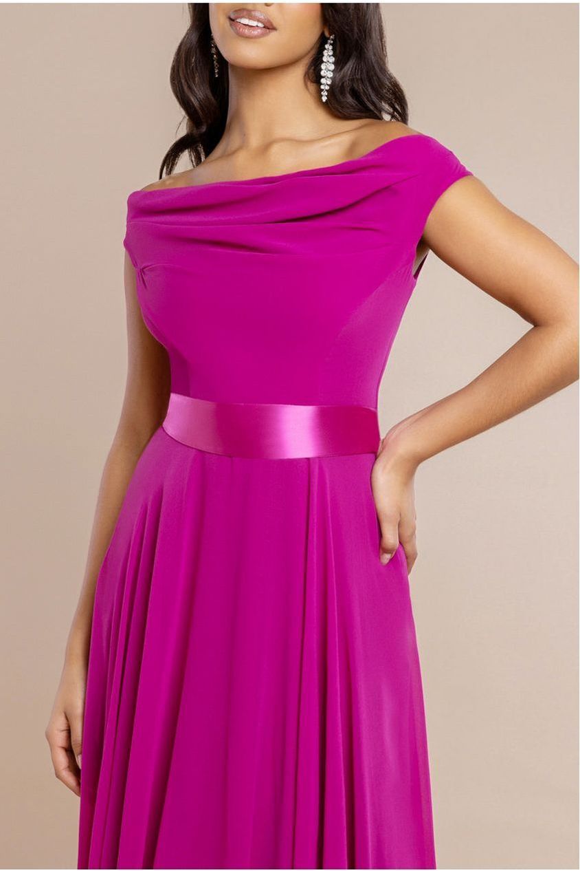 Cowl Neck Chiffon Maxi Dress - Magenta by Goddiva