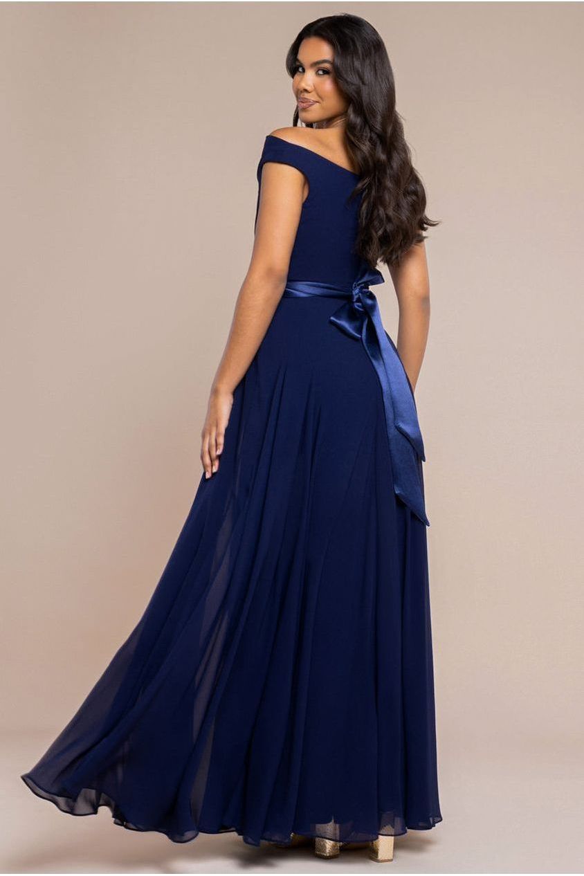 Cowl Neck Chiffon Maxi Dress - Navy Blue by Goddiva