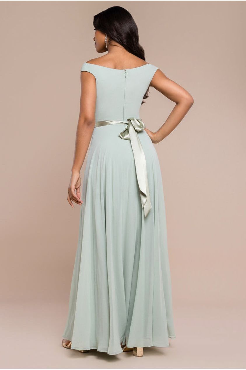 Cowl Neck Chiffon Maxi Dress - Sage Green by Goddiva