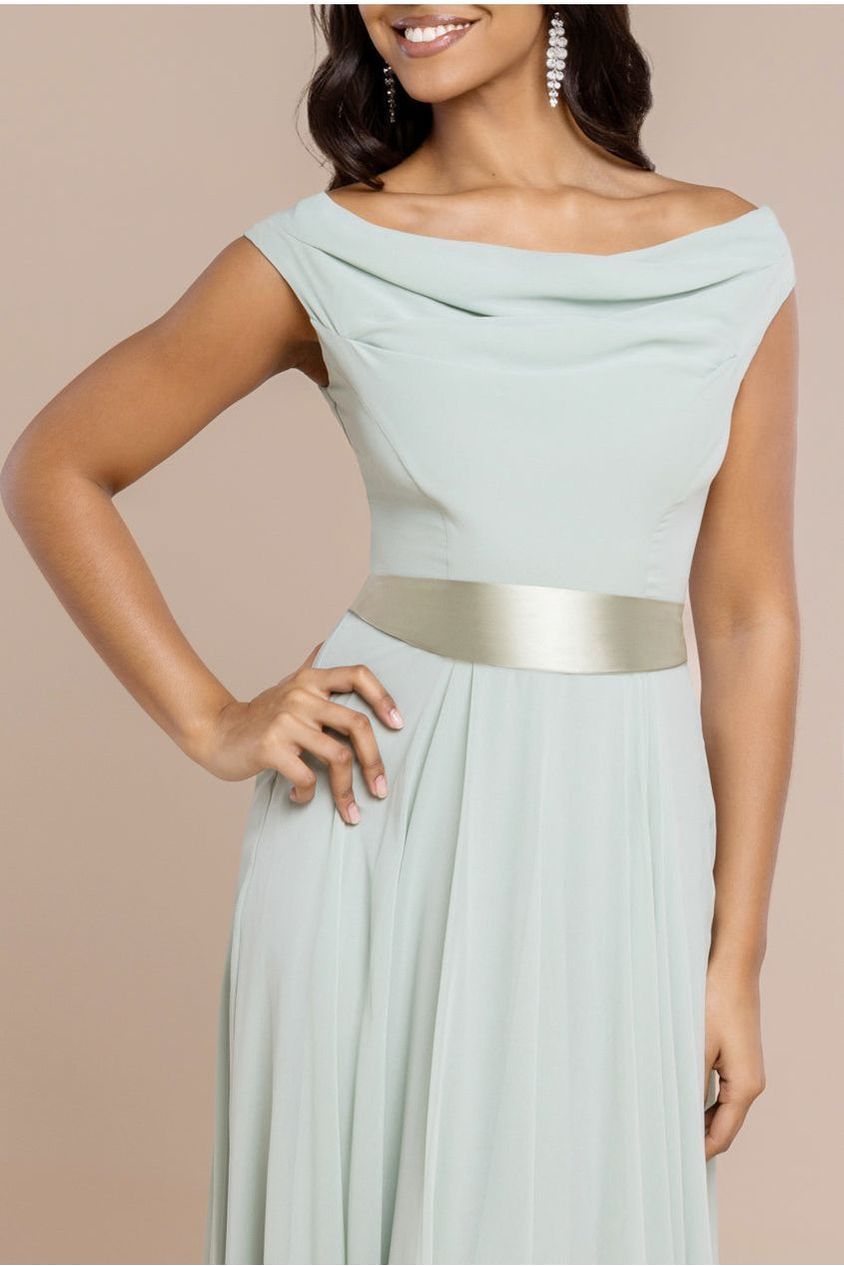 Cowl Neck Chiffon Maxi Dress - Sage Green by Goddiva