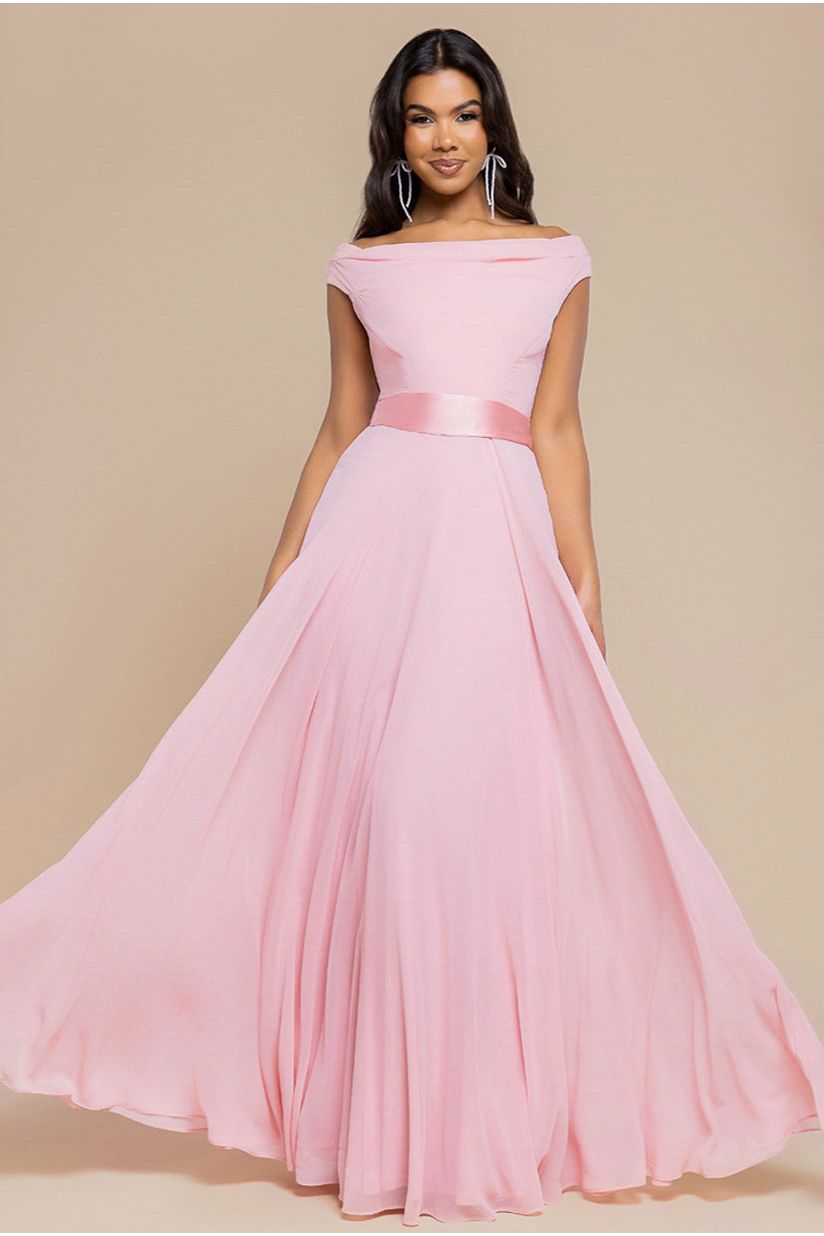 Cowl Neck Chiffon Maxi Dress - Blush Pink by Goddiva
