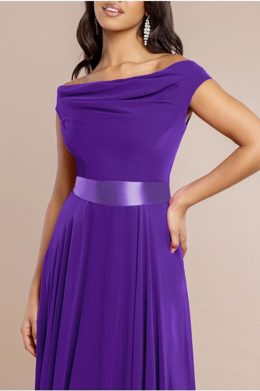 Cowl Neck Chiffon Maxi Dress - Purple by Goddiva