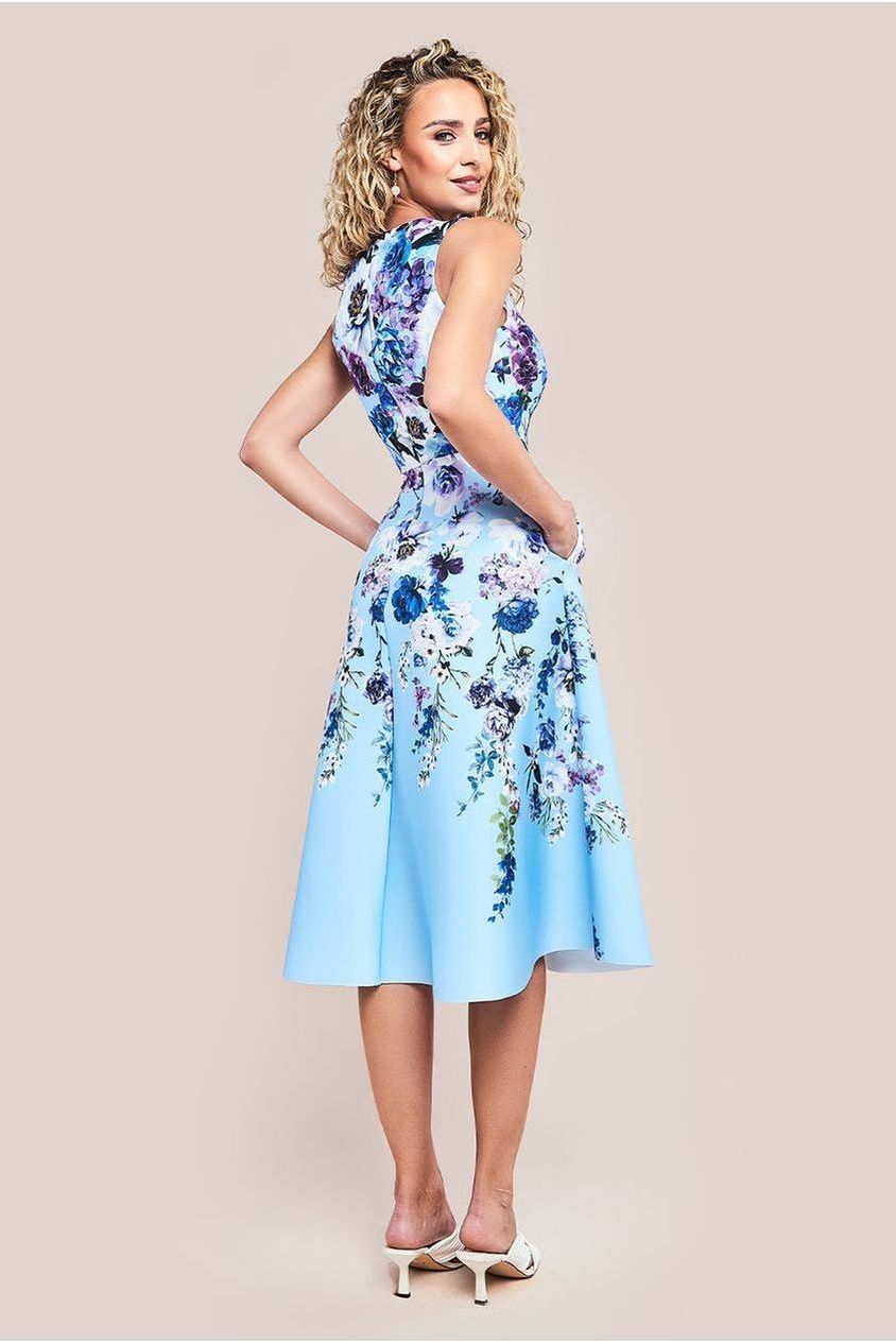 Scuba Foam Floral Midi Dress - Blue by Goddiva