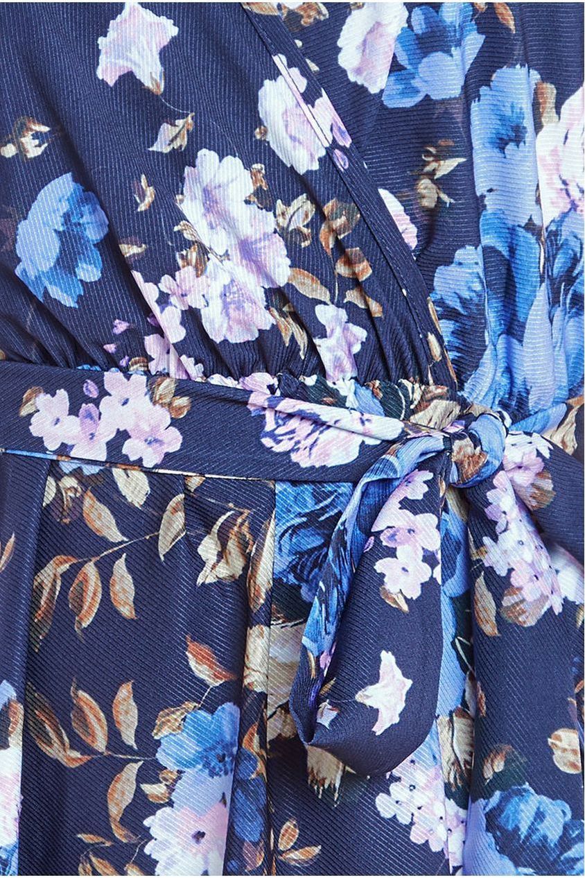 Flutter Sleeve Printed Midi Dress - Navy Print by Goddiva