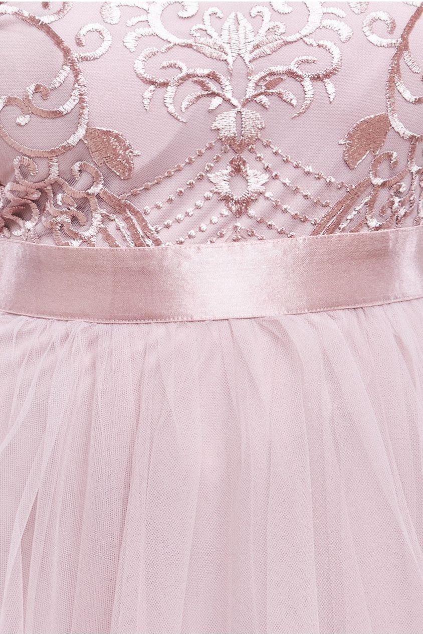 Embroidered Mesh Maxi Dress - Blush by Goddiva