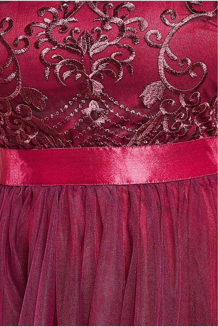 Embroidered Mesh Maxi Dress - Burgundy by Goddiva