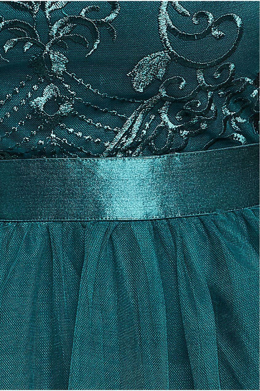 Embroidered Mesh Maxi Dress - Emerald Green by Goddiva