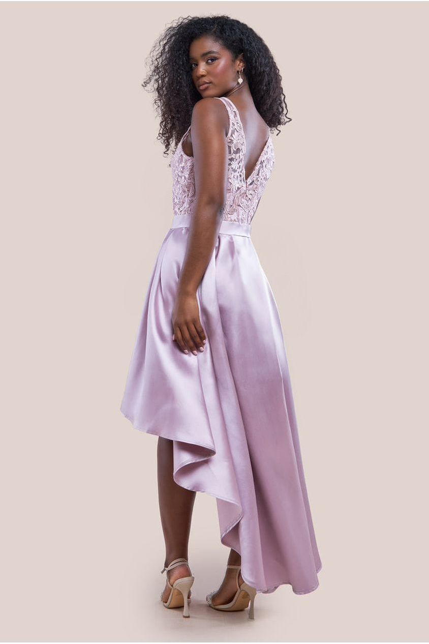 Sequin & Satin Dipped Hem Midi Dress - Blush by Goddiva