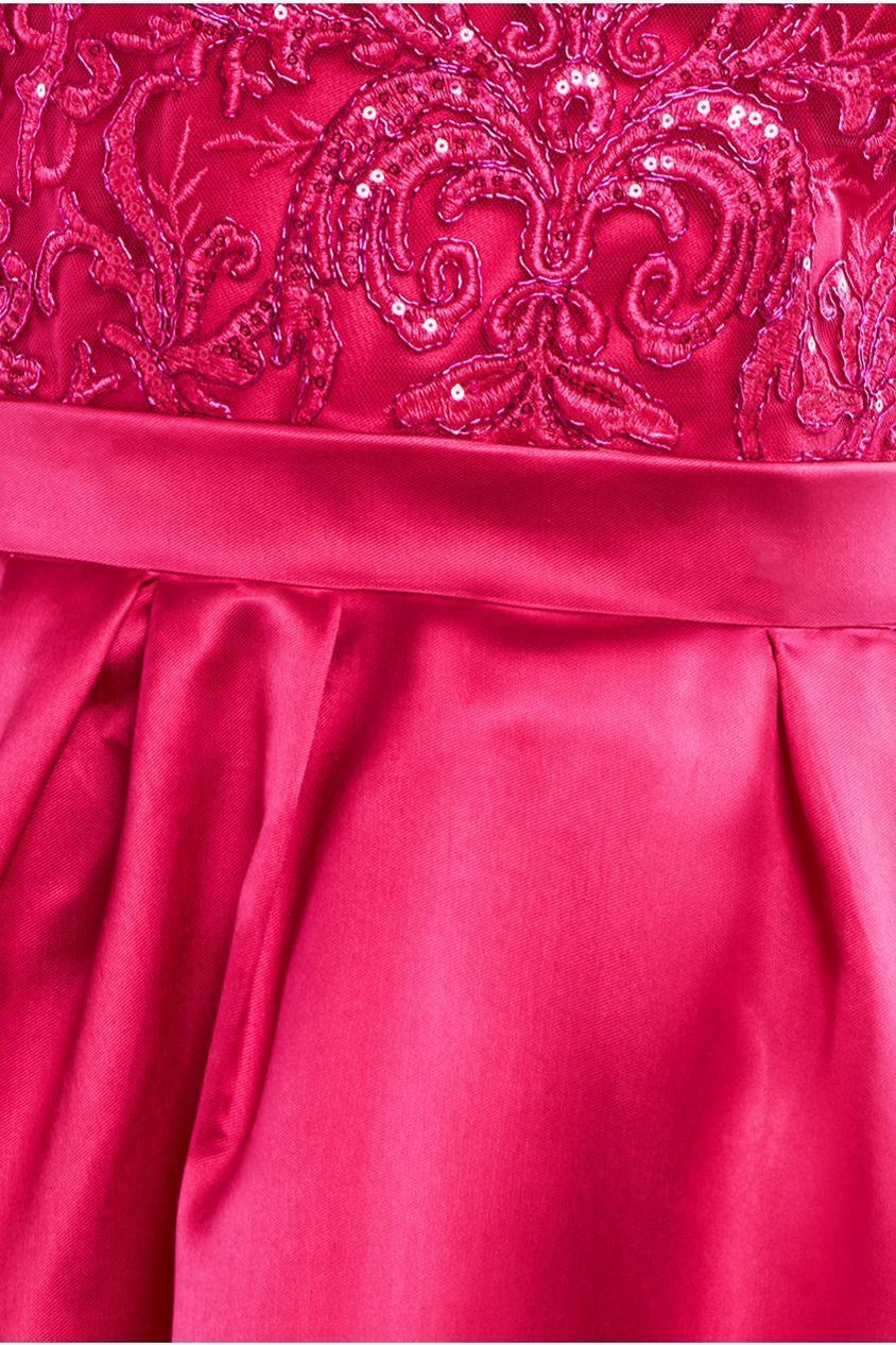 Sequin & Satin Dipped Hem Midi  - Hot Pink by Goddiva