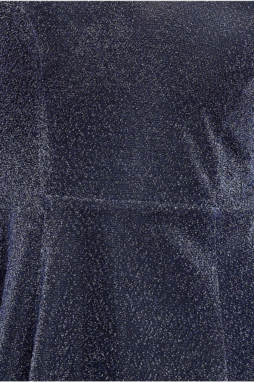 Off The Shoulder Lurex High Low Dress - Navy by Goddiva