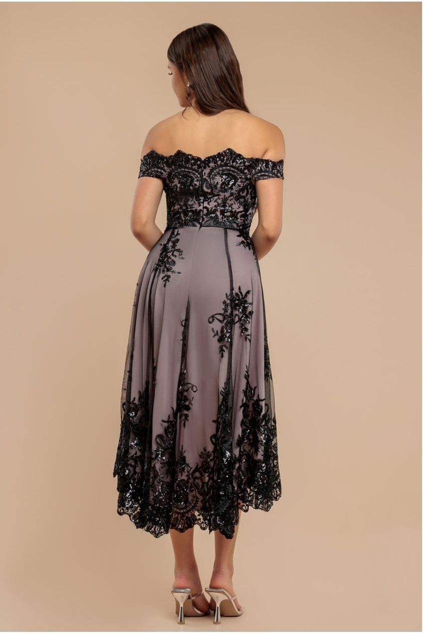 Bardot Sequin & Lace High Low Midi - Black by Goddiva