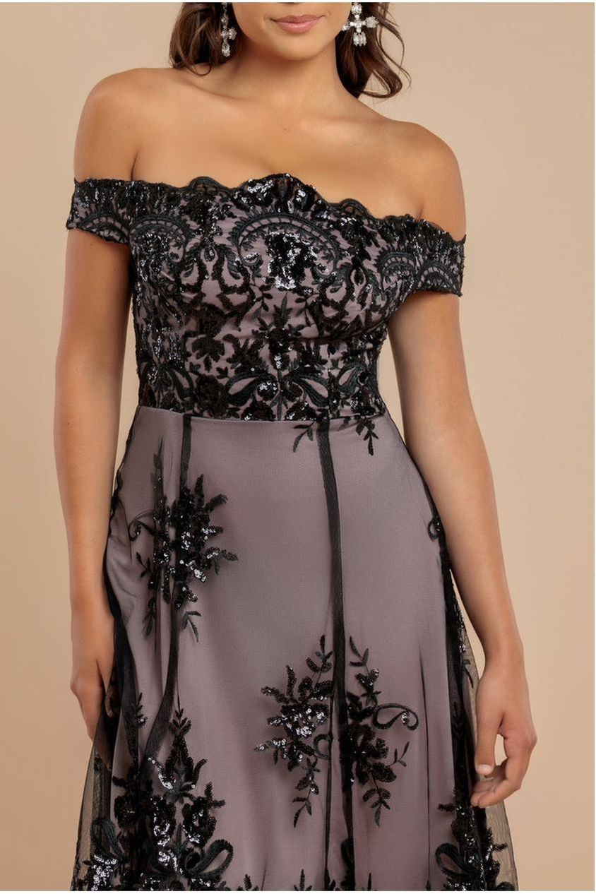 Bardot Sequin & Lace High Low Midi - Black by Goddiva