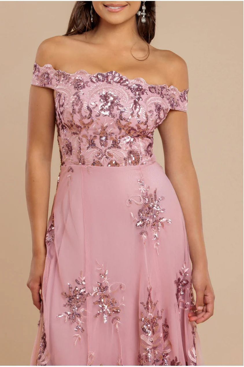 Bardot Sequin & Lace High Low Midi - Blush by Goddiva