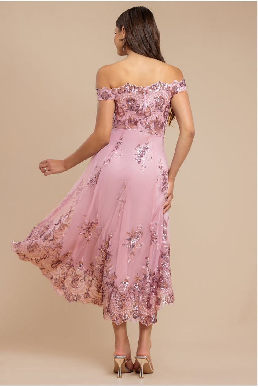 Bardot Sequin & Lace High Low Midi - Blush by Goddiva