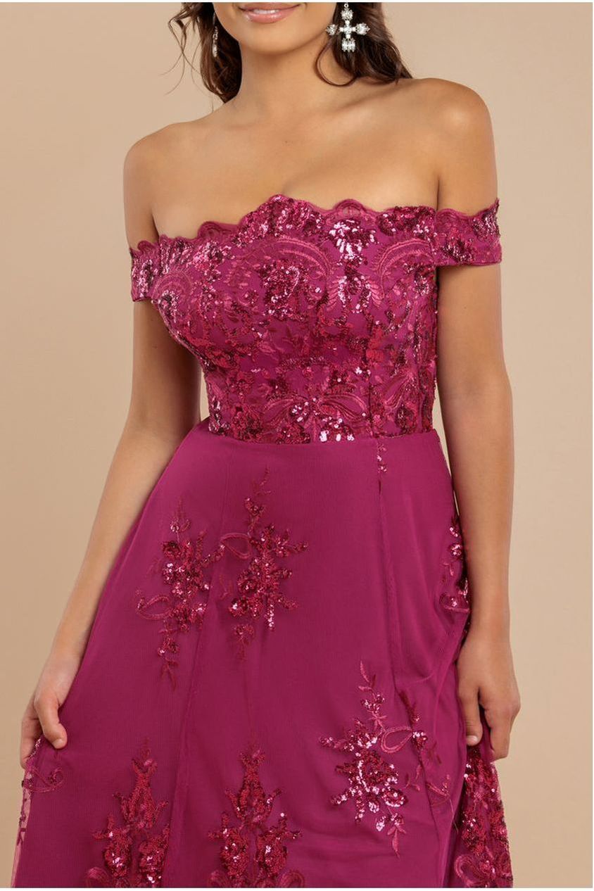 Bardot Sequin & Lace High Low Midi - Magenta by Goddiva