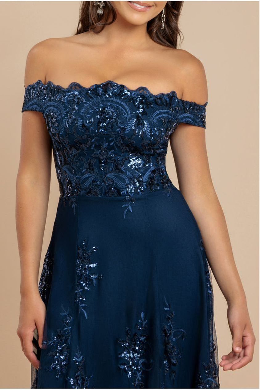 Bardot Sequin & Lace High Low Midi - Navy by Goddiva