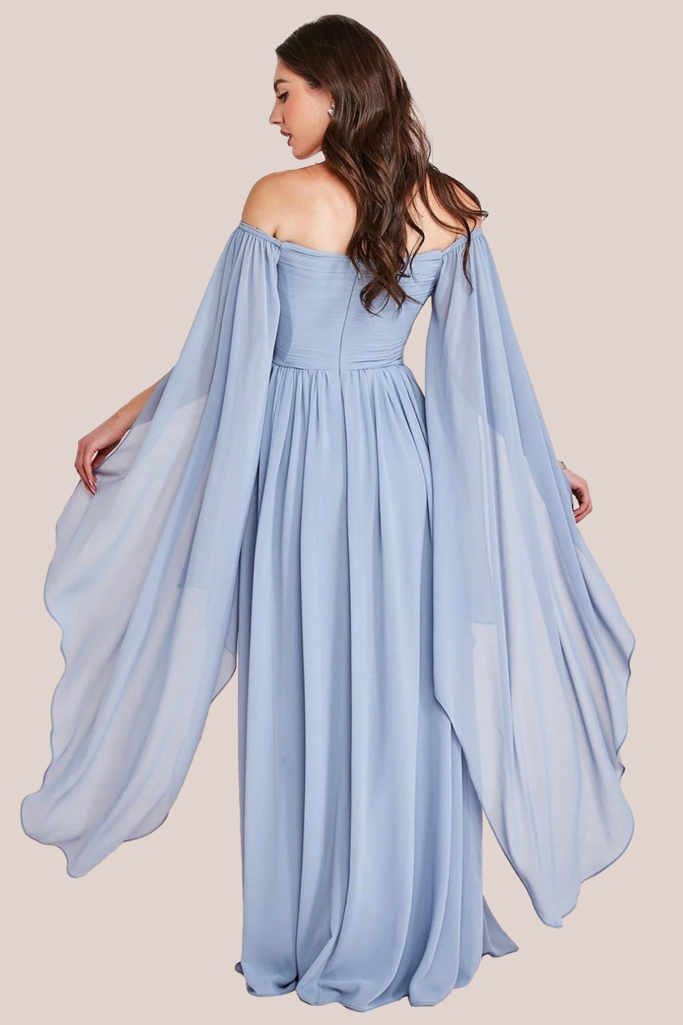 Chiffon Off The Shoulder Maxi With Cape Sleeves - Blue by Goddiva